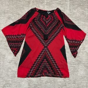 Wrangler Dress Womens Large Red Tunic Bell Sleeve Western Aztec Southwestern